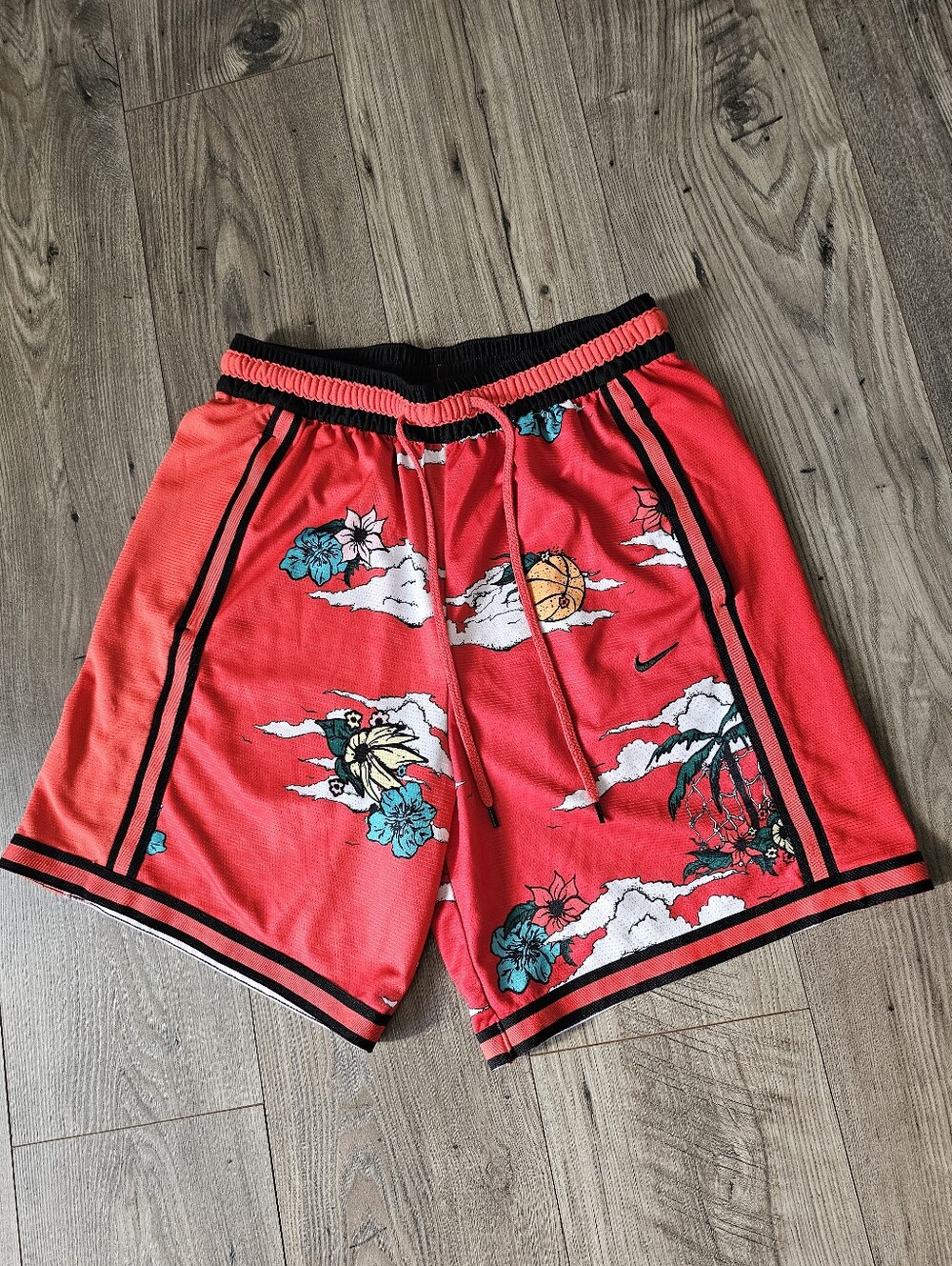 Nike Dri Fit Red Floral Cloud Basketball Shorts with Black Trim